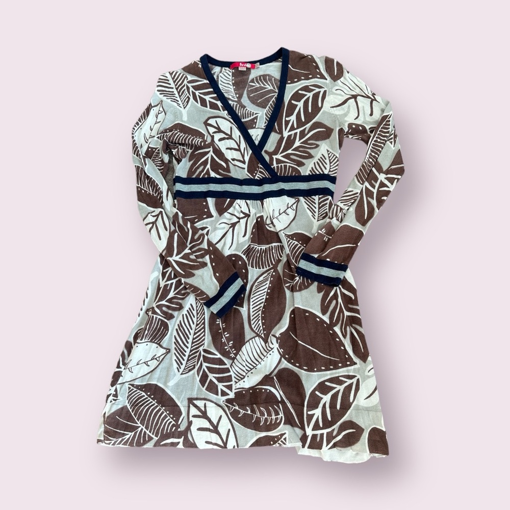 Women’s Boden All Over Tropical Leaf Print V Neck Sweater Dress Size 8